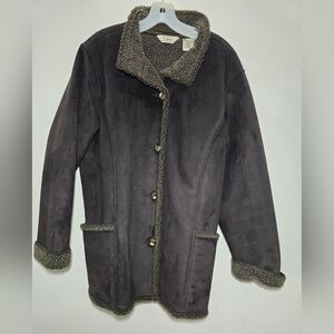 L.L. Bean Vintage sherpa lined faux suede coat Womens XL